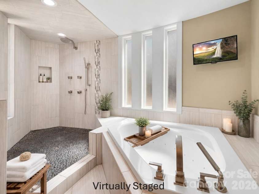 3249 Ivey Creek Road, Maiden, NC 28650.  MLS# CAR4241380, YatesRealty ID 19231. Virtually Staged Master Bath