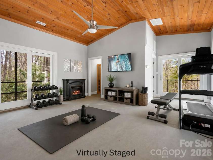 3249 Ivey Creek Road, Maiden, NC 28650.  MLS# CAR4241380, YatesRealty ID 19231. Virtually Staged Workout area by pool