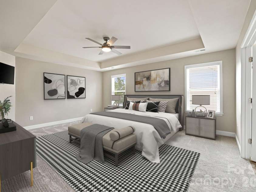 7223 Old Valley Way, Harrisburg, NC 28075.  MLS# CAR4378364, YatesRealty ID 19342. Virtually Staged Primary Bedroom