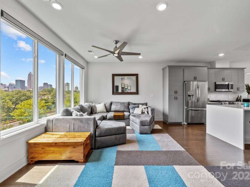 919 Cityscape Drive, Charlotte, NC 28205.  MLS# CAR4263066, YatesRealty ID 19441. Uptown views from living room