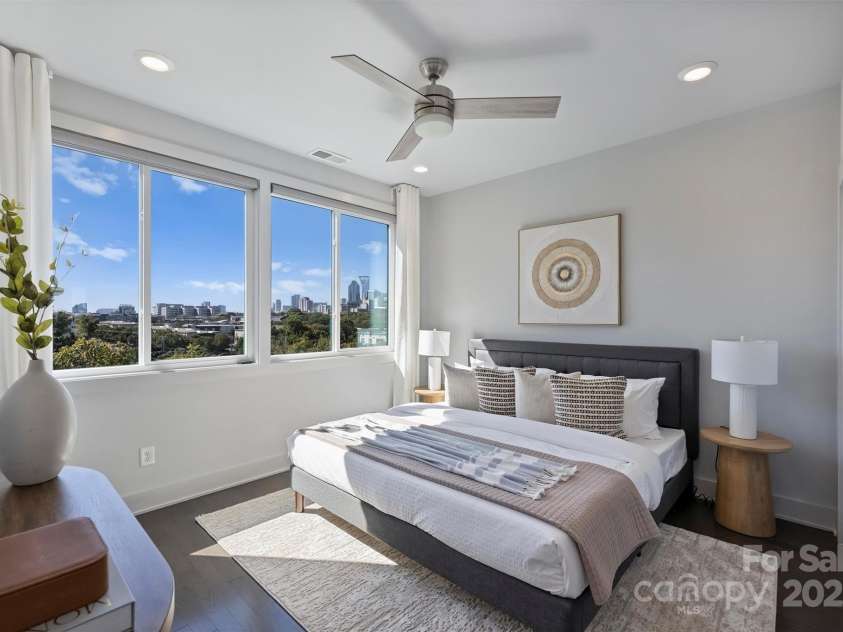 919 Cityscape Drive, Charlotte, NC 28205.  MLS# CAR4313409, YatesRealty ID 19441. Primary bedroom with city views!