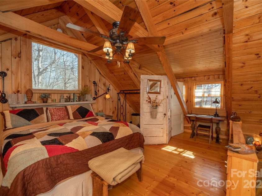 1074 Indian Camp Mountain Road, Rosman, NC 28772.  MLS# CAR4109820, YatesRealty ID 1970. Guest cabin sleeping area in loft