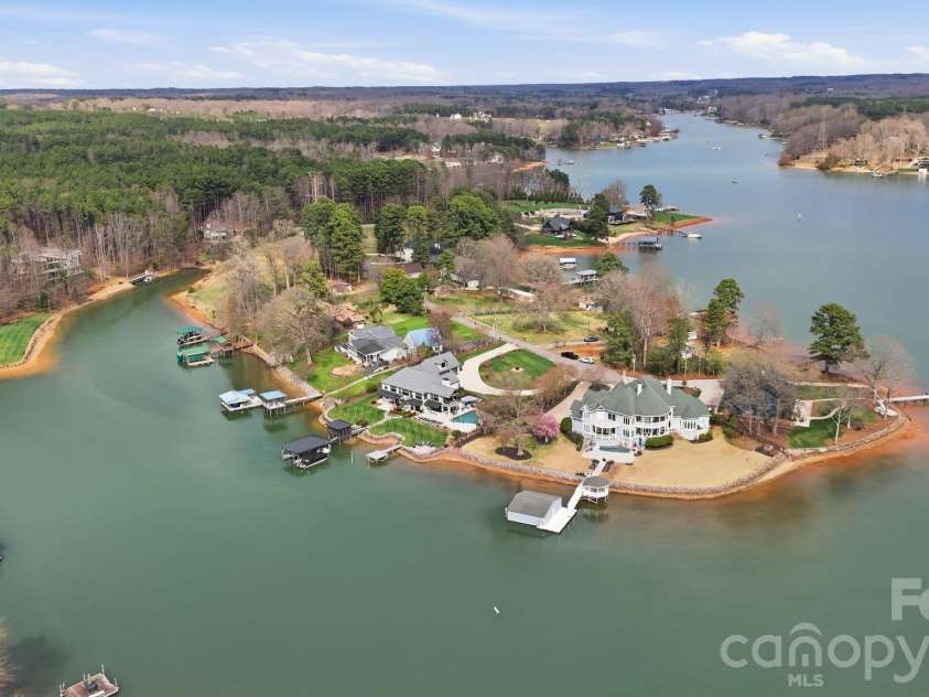 236 Apache Road, Troutman, NC 28166.  MLS# CAR4359171, YatesRealty ID 19726. Far Aerial of cove from main channel