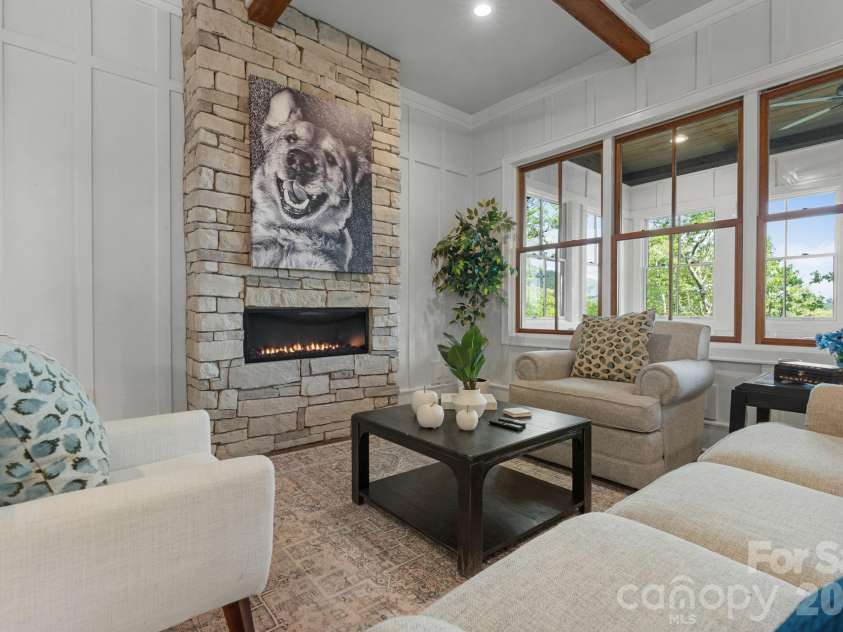 48 Bearfoot Lane, Highlands, NC 28741.  MLS# CAR4379845, YatesRealty ID 19825. Gas Stone Fireplace