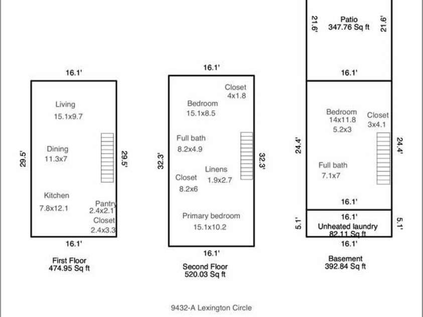 9432 Lexington Circle, Charlotte, NC 28213.  MLS# CAR4371741, YatesRealty ID 19933. Floor plan & Square footage