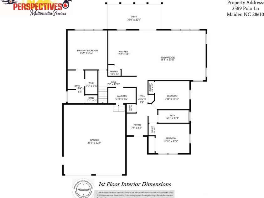 2589 Polo Lane, Maiden, NC 28650.  MLS# CAR4370172, YatesRealty ID 19979. Main level measurements