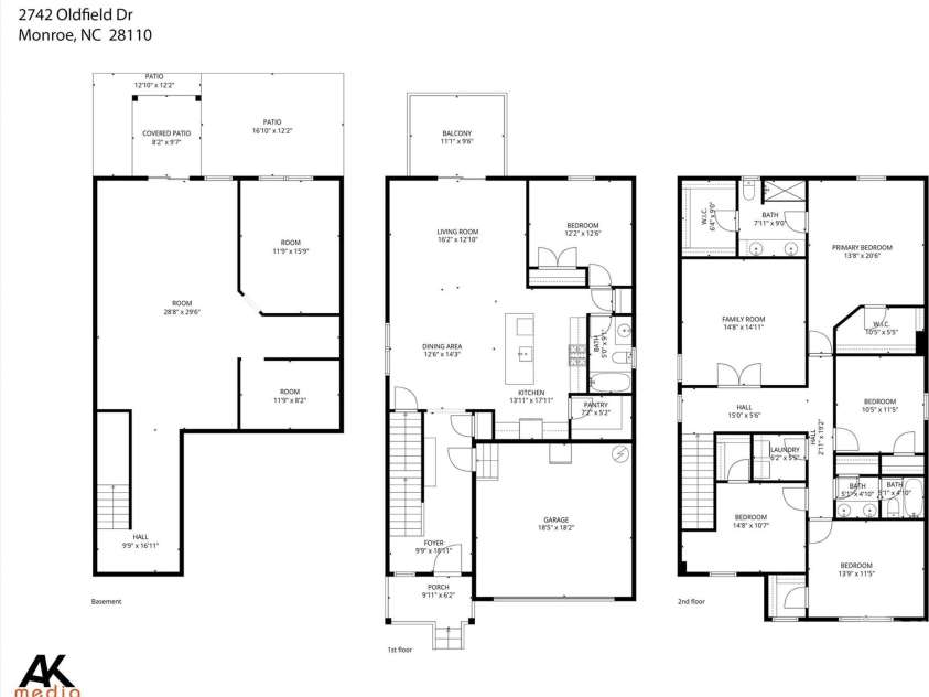 2742 Oldfield Drive, Monroe, NC 28110.  MLS# CAR4365069, YatesRealty ID 20025. Floor plan