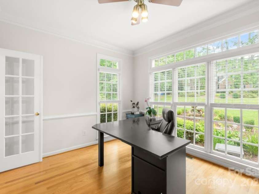 9514 Hayenridge Court, Huntersville, NC 28078.  MLS# CAR4270559, YatesRealty ID 20248. Private office on main level with french doors.