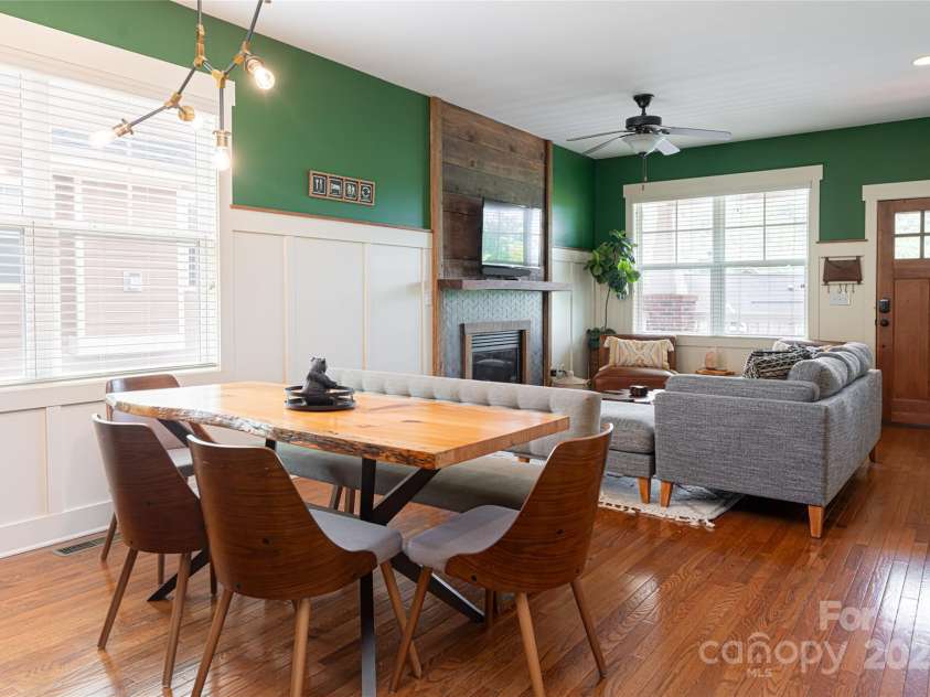 31 Byrdcliffe Lane, Asheville, NC 28805.  MLS# CAR4257639, YatesRealty ID 20268. Dining area looking towards living room