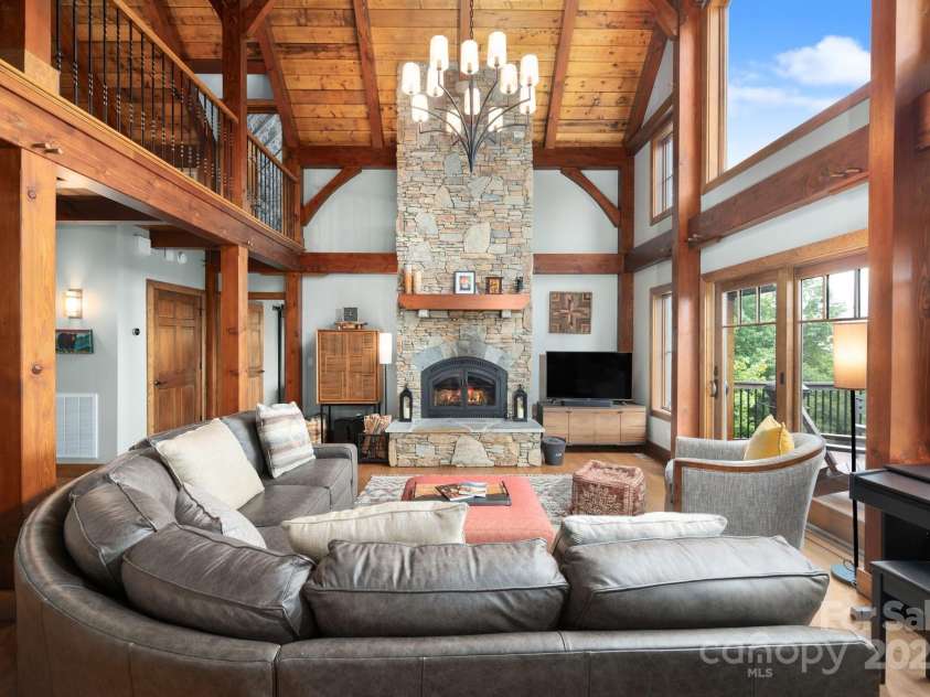 499 Warbler Lane, Black Mountain, NC 28711.  MLS# CAR4230547, YatesRealty ID 2045. Two-story Stone Fireplace