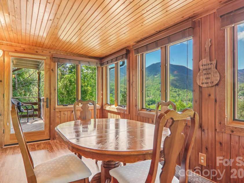 348 Valley Creek Drive, Maggie Valley, NC 28751.  MLS# CAR4372209, YatesRealty ID 20500. Dining room/Sun Porch with VIEWS