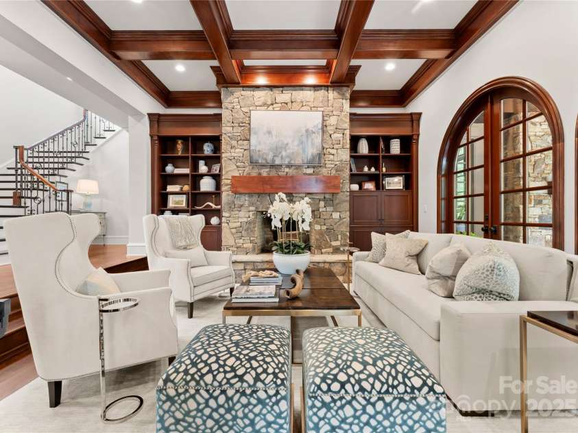 8500 Longview Club Drive, Waxhaw, NC 28173.  MLS# CAR4268585, YatesRealty ID 20500. Coffered ceilings anchor the great room.