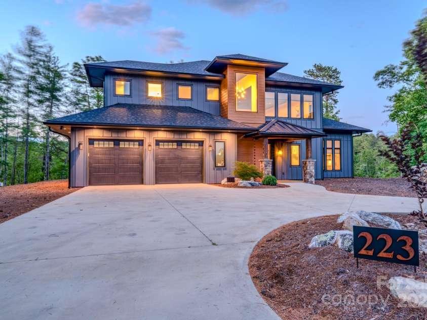 223 Linville View Drive, Nebo, NC 28761.  MLS# CAR4258430, YatesRealty ID 20516. Twilight front elevation