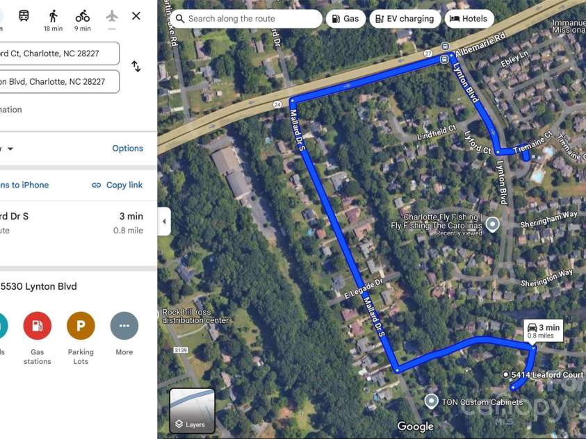5414 Leaford Court, Charlotte, NC 28227.  MLS# CAR4264486, YatesRealty ID 20544. Community clubhouse and pools map from home address