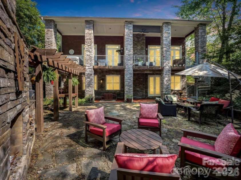 167 Trails End, Lake Lure, NC 28746.  MLS# CAR4245504, YatesRealty ID 2060. Back of Home - great outdoor entertaining area