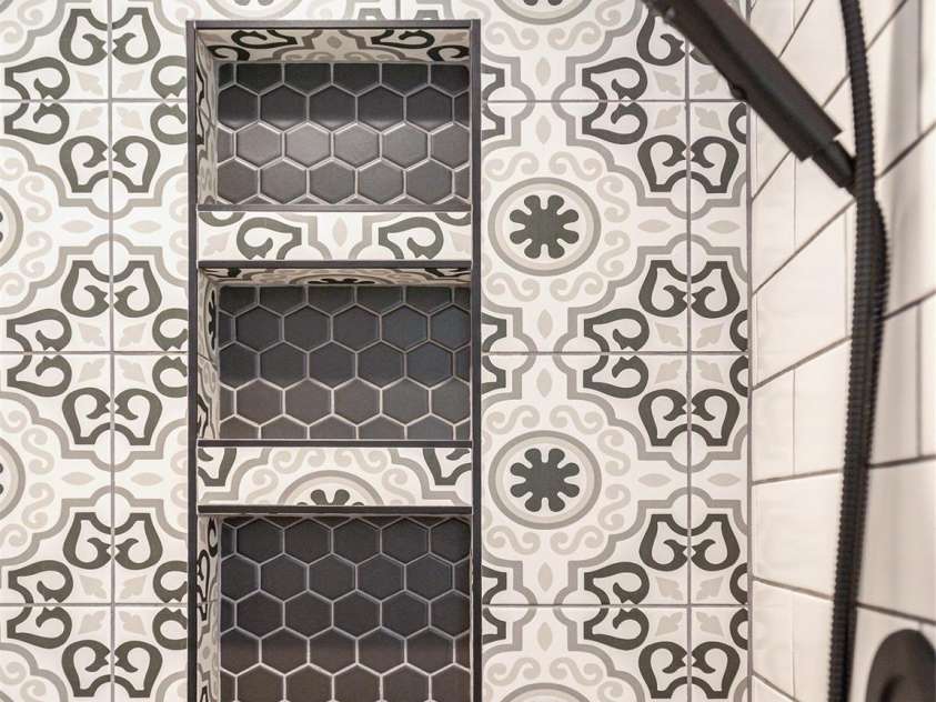 330 Balsam Road, Hendersonville, NC 28792.  MLS# CAR4261151, YatesRealty ID 20644. Tiled shower in primary bathroom