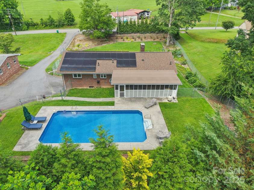 318 Old Leicester Highway, Asheville, NC 28806.  MLS# CAR4261061, YatesRealty ID 20828. Overhead of Pool and Solar