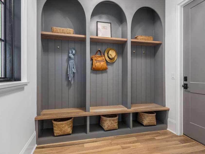 5124 Lansing Drive, Charlotte, NC 28270.  MLS# CAR4231364, YatesRealty ID 20951. Custom built-ins in the mudroom that leads to the garage.