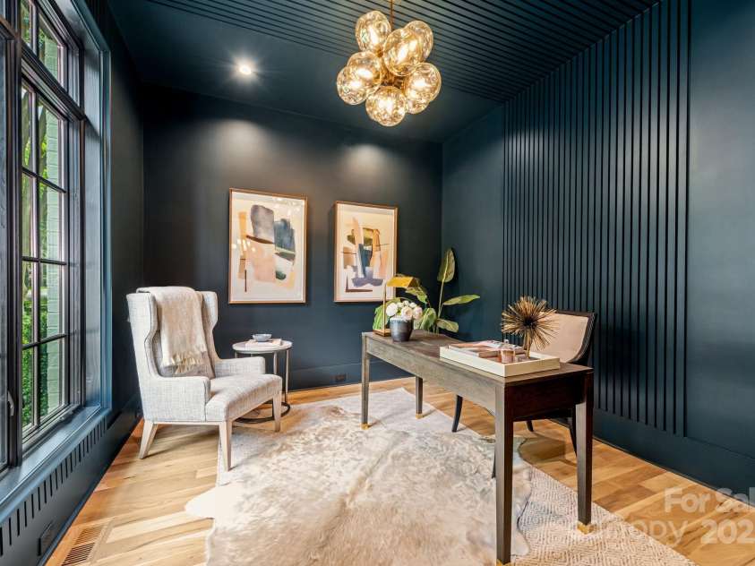 5124 Lansing Drive, Charlotte, NC 28270.  MLS# CAR4231364, YatesRealty ID 20951. Incredible office with paneled walls and ceiling details.