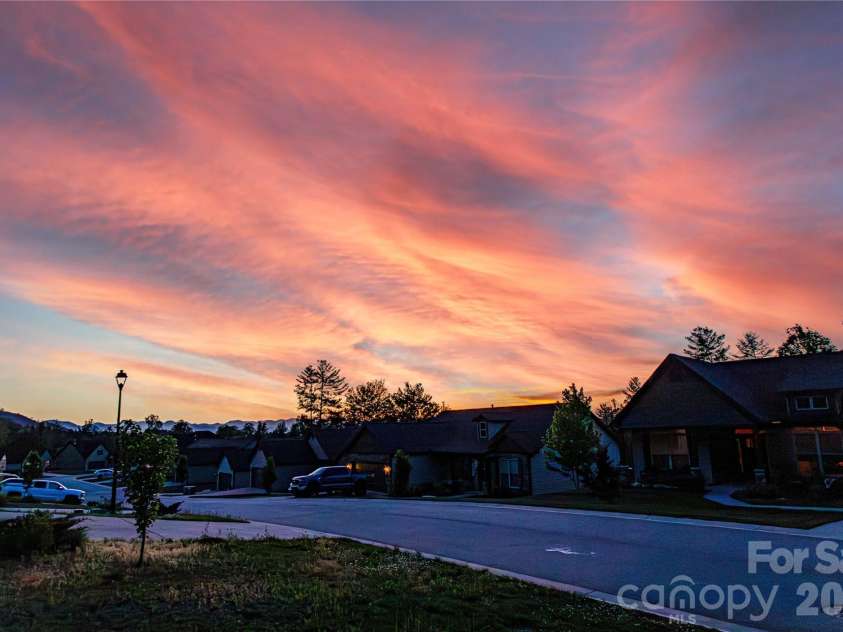 153 Water Leaf Drive, Weaverville, NC 28787.  MLS# CAR4367403, YatesRealty ID 20960. Sunset from the front porch...
