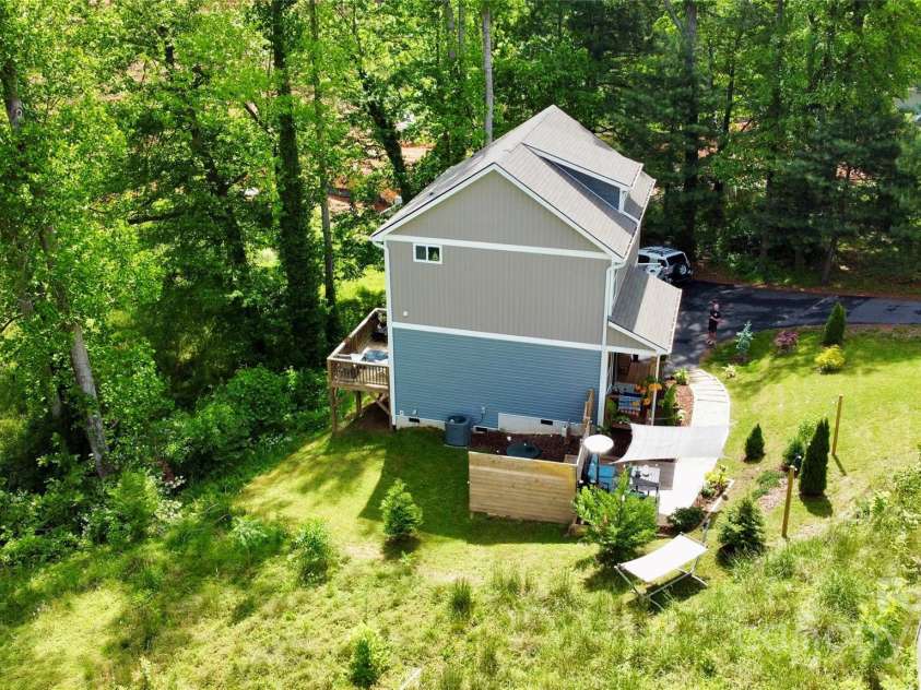 19 Shadowlawn Drive, Asheville, NC 28806.  MLS# CAR4258649, YatesRealty ID 21020. Overhead perspective of the terraced front yard and landscaped beds