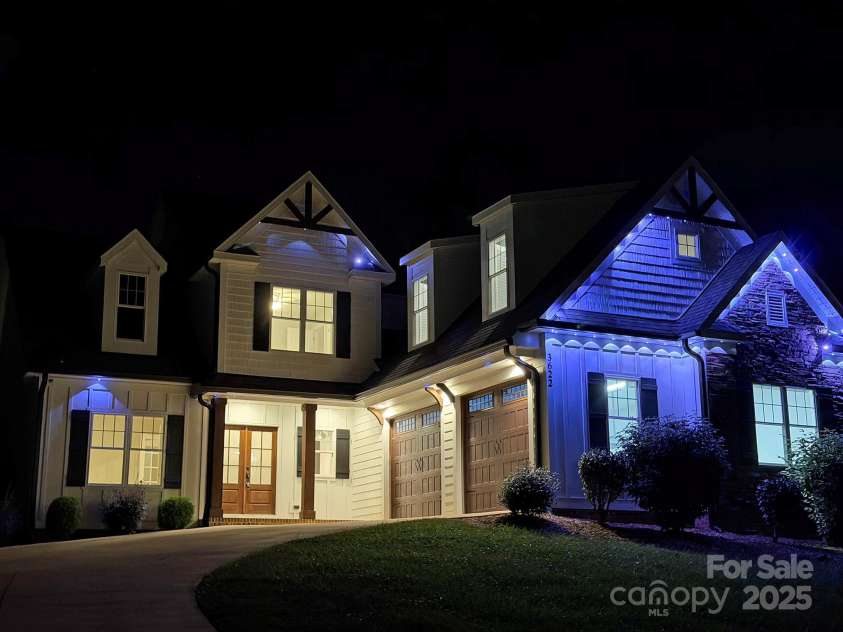 3622 46th Avenue, Hickory, NC 28601.  MLS# CAR4268935, YatesRealty ID 21065. Home Lit With Holiday Lights at Night