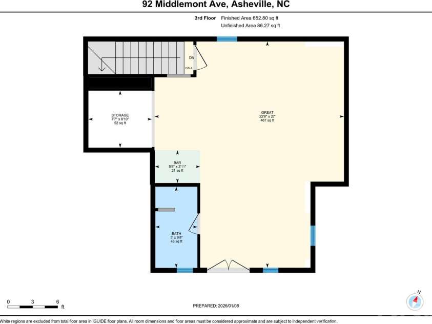 92 Middlemont Avenue, Asheville, NC 28806.  MLS# CAR4334470, YatesRealty ID 21159. Top level floor plan with full bath and ample entertaining space for a den, guest suite, art or exercise room