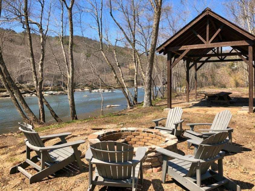 901 Wild River Run, Marshall, NC 28753.  MLS# CAR4332393, YatesRealty ID 21396. River park firepit
