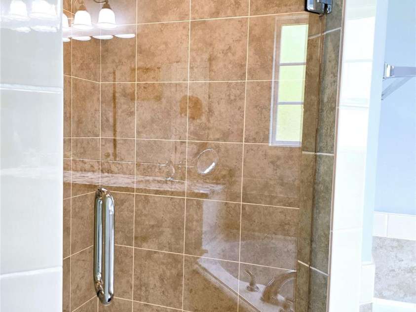 414 Fulton Drive, Kings Mountain, NC 28086.  MLS# CAR4254346, YatesRealty ID 21449. Walk in tile shower with glass door