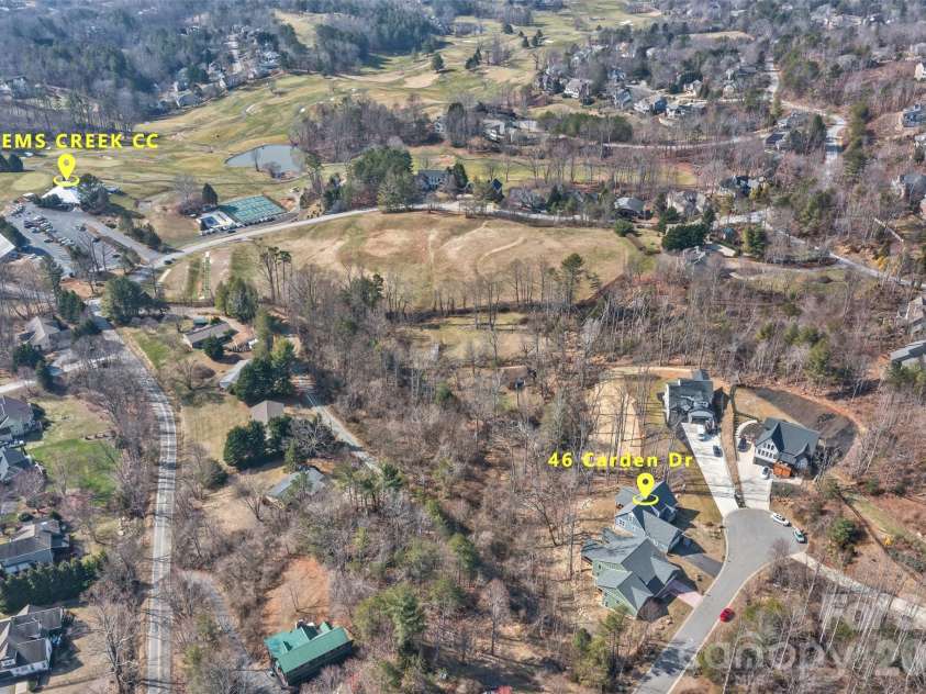 46 Carden Drive, Weaverville, NC 28787.  MLS# CAR4357396, YatesRealty ID 21479. Aerial of Area