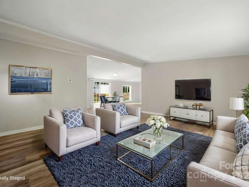 141 Hickory Creek Drive, Gastonia, NC 28052.  MLS# CAR4243072, YatesRealty ID 21489. Virually staged front  living room