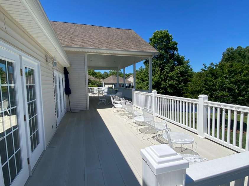 101 Keswick Lane, Mooresville, NC 28117.  MLS# CAR4317962, YatesRealty ID 21518. Deck off the Club House invites you to come and sit awhile.