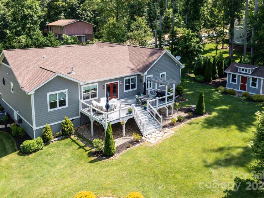 156 Olivet Lane, Fletcher, NC 28732.  MLS# CAR4272204, YatesRealty ID 21590. One view of the large back deck with pergola