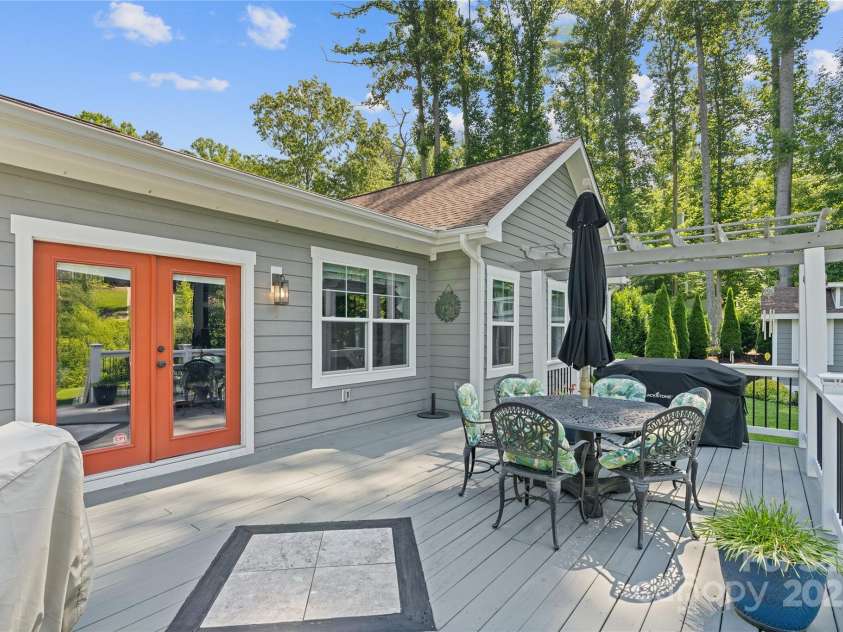 156 Olivet Lane, Fletcher, NC 28732.  MLS# CAR4272204, YatesRealty ID 21590. View 2 of large deck with pergola and natural gas line connection for your grill for your entertaining
