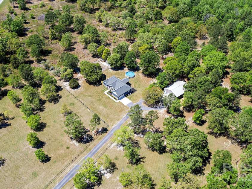 340 Hound Hollow Road, Camden, SC 29020.  MLS# CAR4240958, YatesRealty ID 21717. Aerial View of Fenced Area