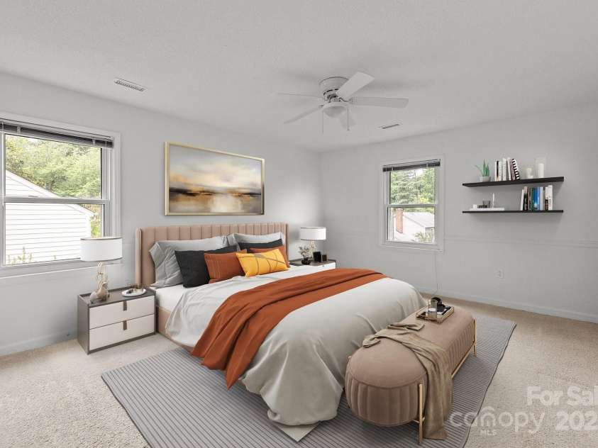 906 Wishing Well Lane, Charlotte, NC 28270.  MLS# CAR4269640, YatesRealty ID 21928. Primary bedroom (virtually staged)