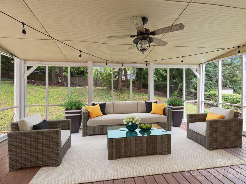 906 Wishing Well Lane, Charlotte, NC 28270.  MLS# CAR4269640, YatesRealty ID 21928. Screened porch (virtually staged)