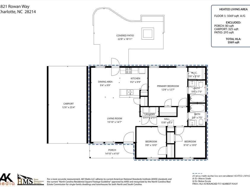5821 Rowan Way, Charlotte, NC 28214.  MLS# CAR4380233, YatesRealty ID 21987. Floorplan