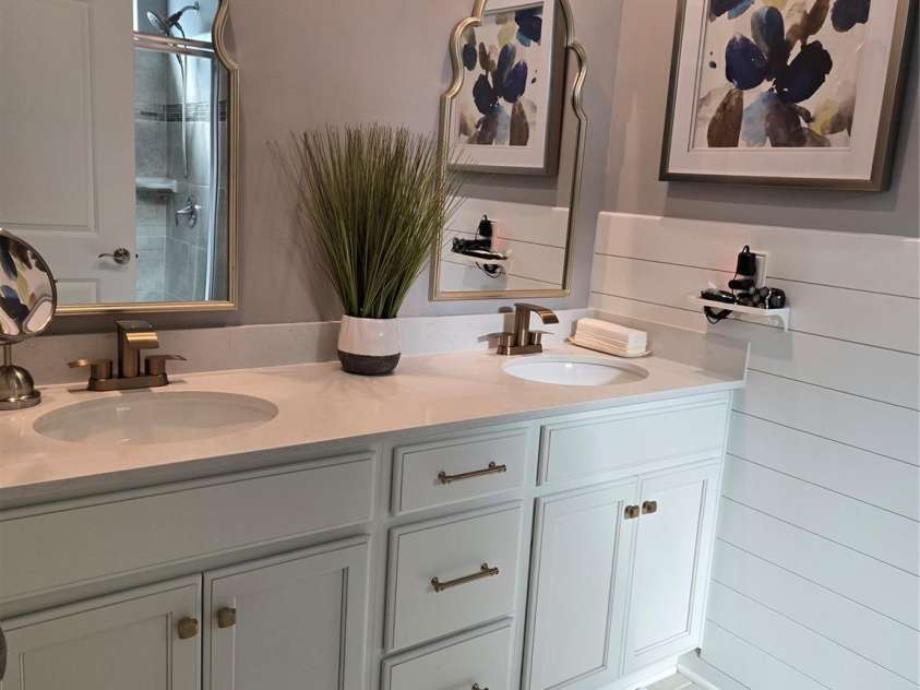 1224 Dali Boulevard, Mount Holly, NC 28120.  MLS# CAR4274726, YatesRealty ID 22189. Primary Bath with shiplap walls