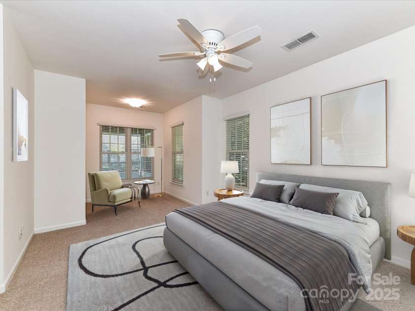11705 Silverado Lane, Charlotte, NC 28277.  MLS# CAR4244459, YatesRealty ID 22250. Virtually Staged Primary Bedroom with sitting area on Main Level