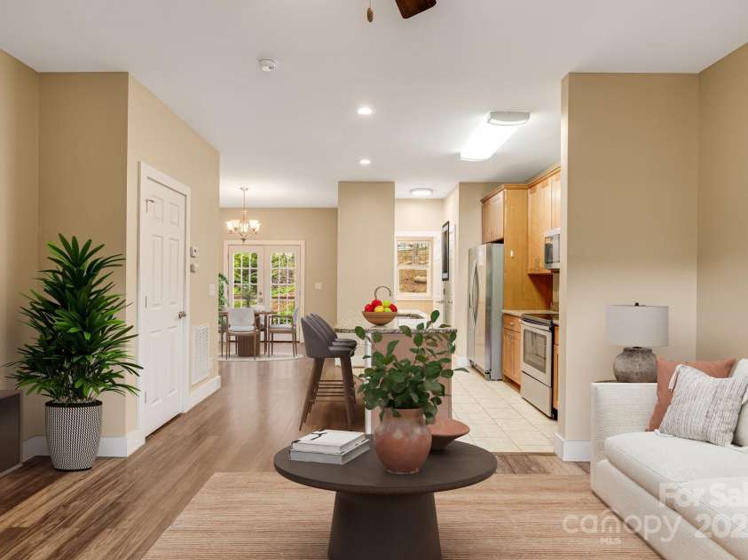 74 Elkwood Avenue, Asheville, NC 28804.  MLS# CAR4251533, YatesRealty ID 22323. VIRTUALLY STAGED - Living area looking at kitchen