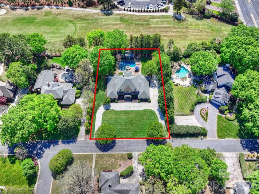 4330 Carmel Valley Road, Charlotte, NC 28226.  MLS# CAR4363703, YatesRealty ID 22463. Overhead View with Golf Course Behind