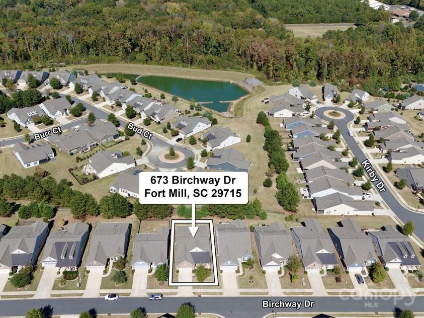 673 Birchway Drive, Fort Mill, SC 29715.  MLS# CAR4313629, YatesRealty ID 22493. Aerial view.