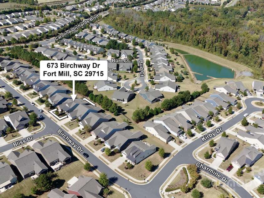 673 Birchway Drive, Fort Mill, SC 29715.  MLS# CAR4313629, YatesRealty ID 22493. Aerial view.