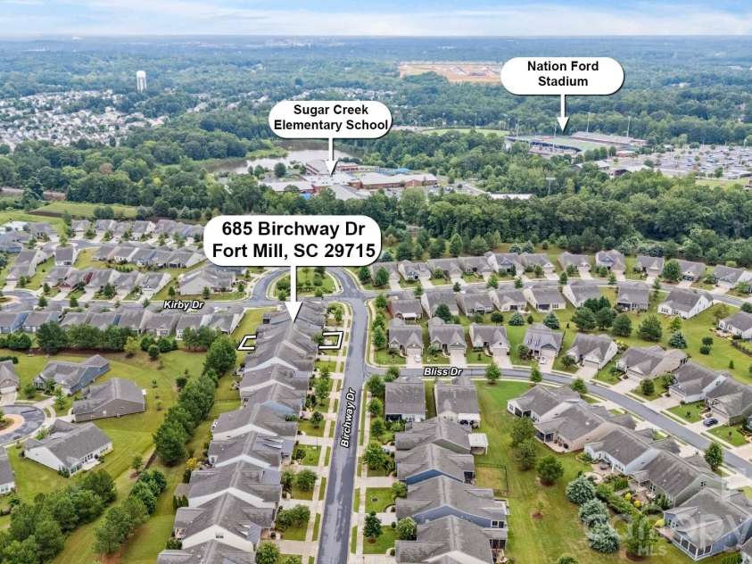 685 Birchway Drive, Fort Mill, SC 29715.  MLS# CAR4356947, YatesRealty ID 22497. Aerial View
