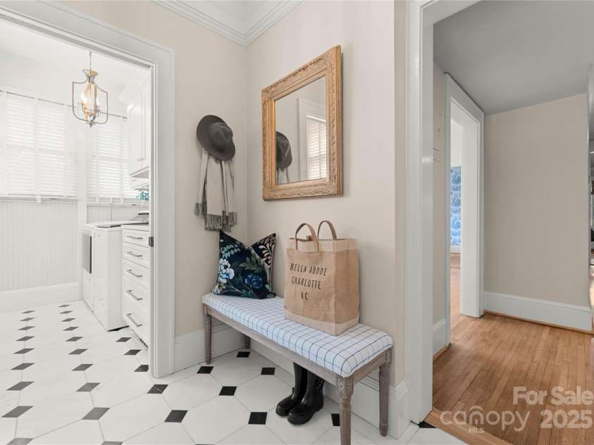 215 Main Street, Belmont, NC 28012.  MLS# CAR4134774, YatesRealty ID 22545. Back foyer with black and white marble floors