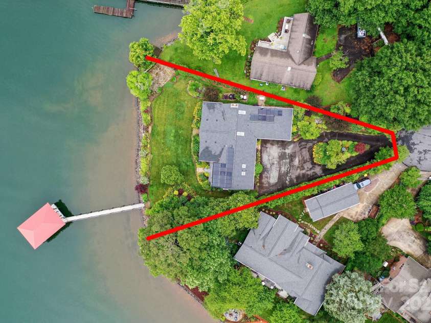 7945 Placid Court, Denver, NC 28037.  MLS# CAR4269290, YatesRealty ID 22561. Aerial view of lot on a cul de sac and Easterly waterfront views