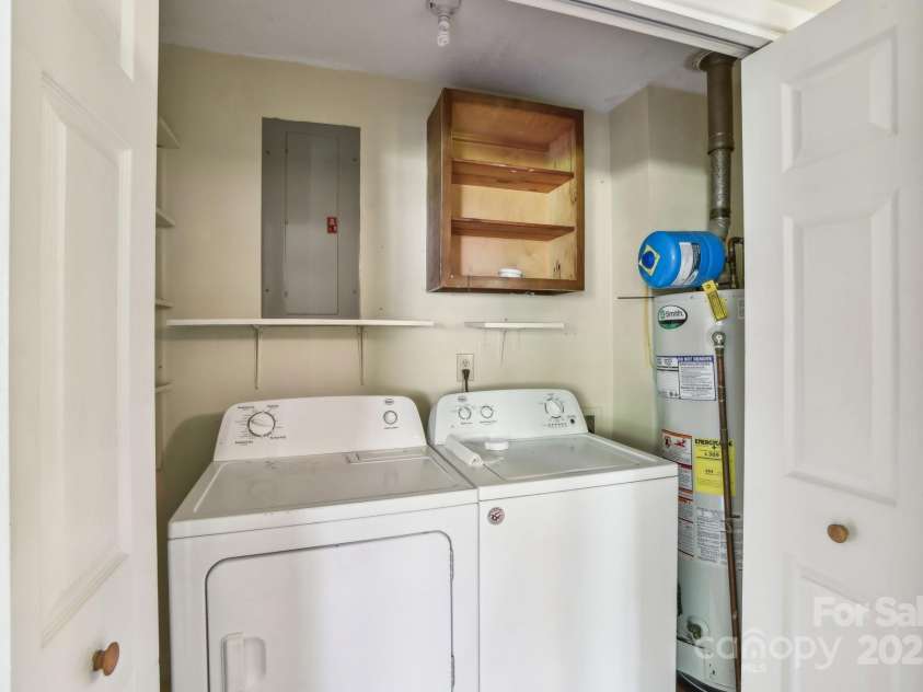 19 Clement Place, Asheville, NC 28805.  MLS# CAR4249307, YatesRealty ID 22582. The hallway laundry features natural gas to heat your water and lower your electric bills.
