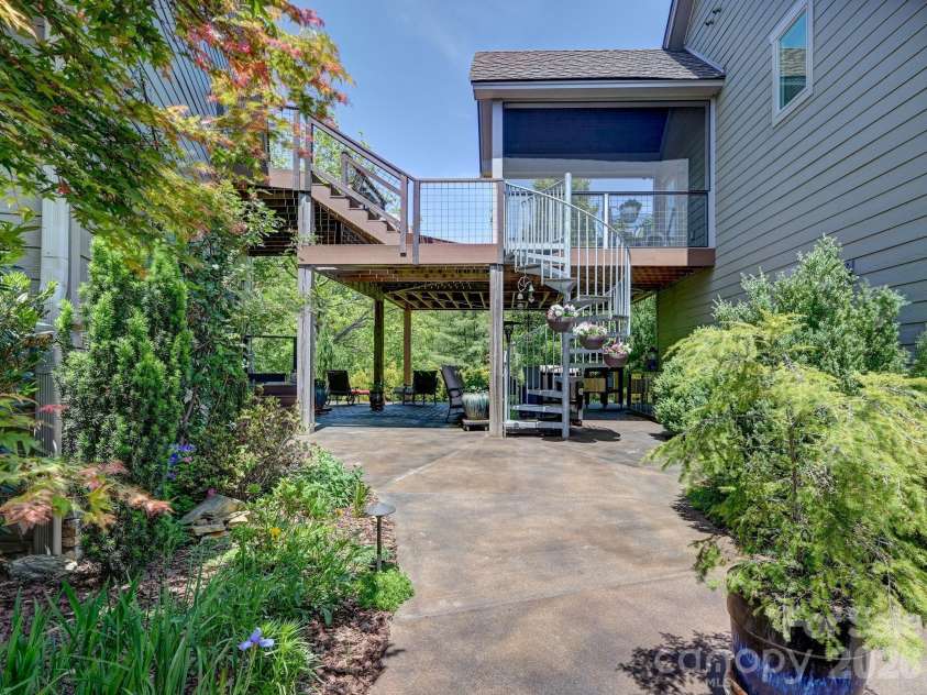 44 Dane Acres Drive, Alexander, NC 28701.  MLS# CAR4368207, YatesRealty ID 22624. Patio with spiral staircase 