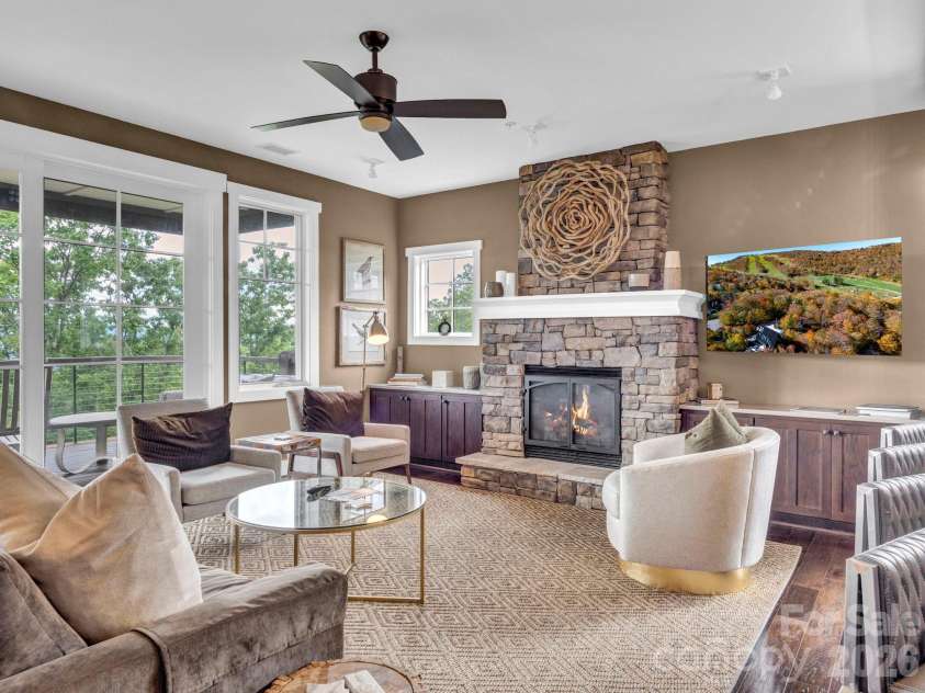 198 Ramblestone Terrace, Boone, NC 28607.  MLS# CAR4310006, YatesRealty ID 2268. Living room fireplace with stone surround